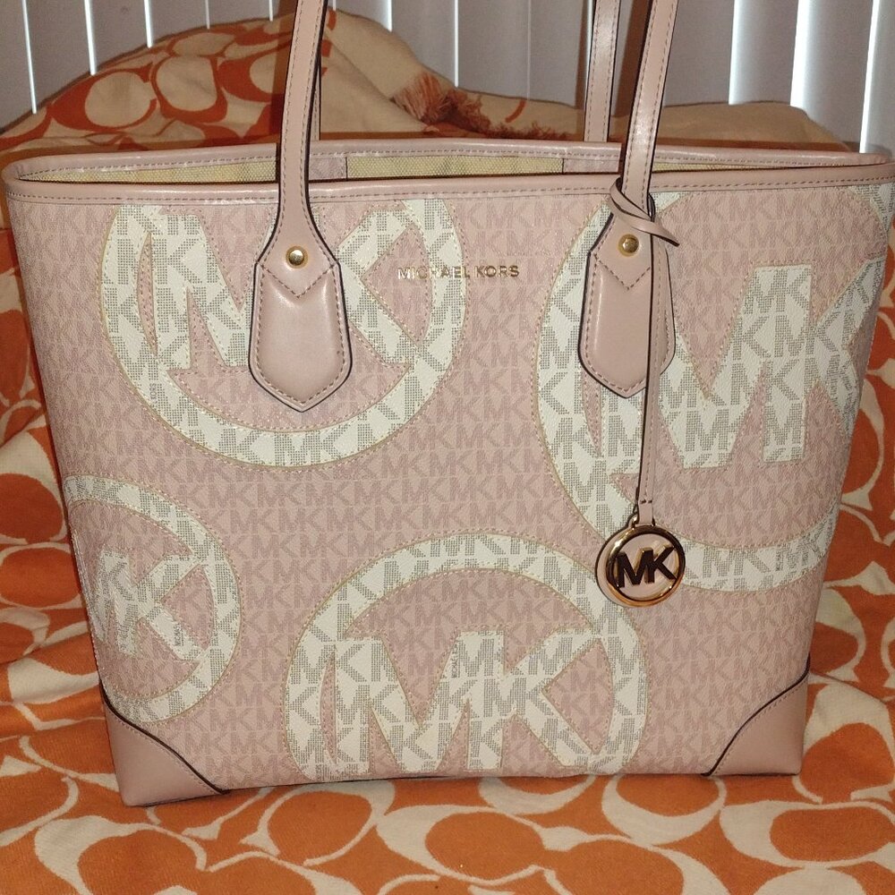Michael Kors Pink and White Eva Tote